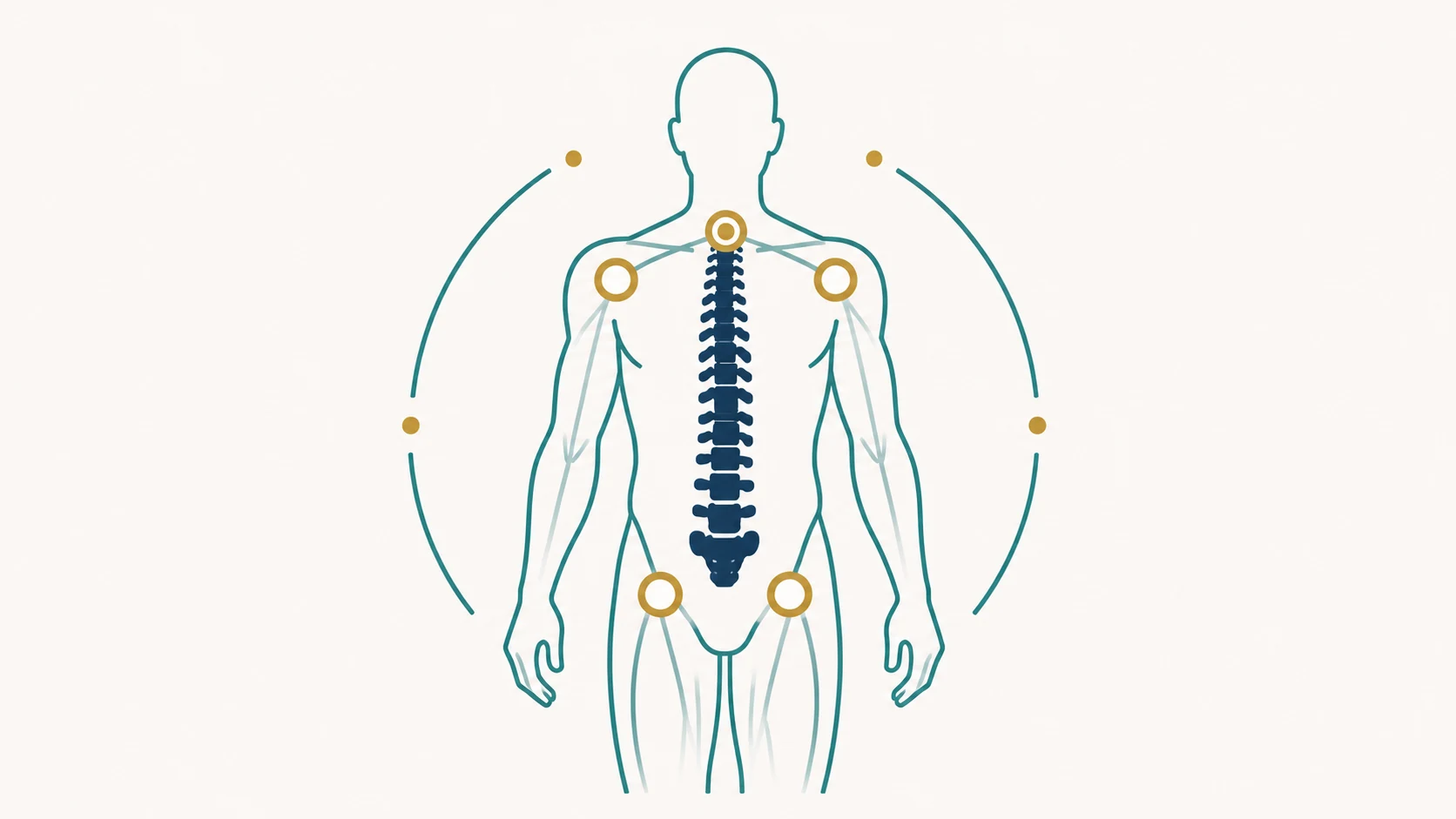 Illustration of a stylized human figure showing the spine and major joints highlighted to represent chiropractic care as a whole-system approach
