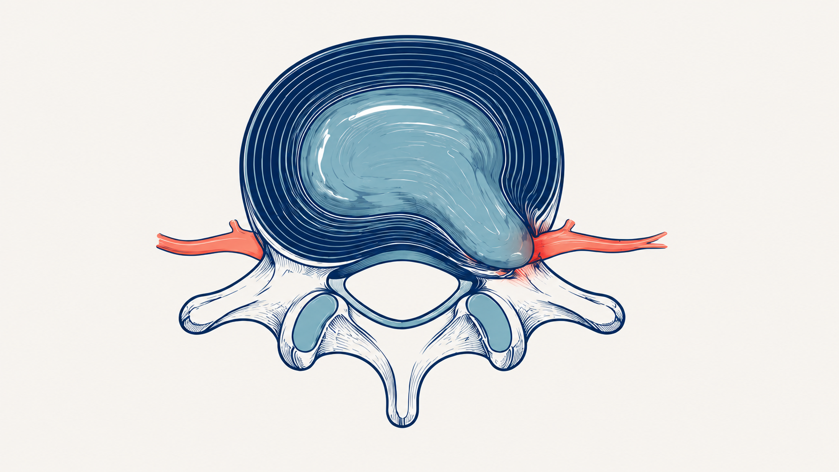 Cross-section illustration of a spinal disc pressing on a nerve