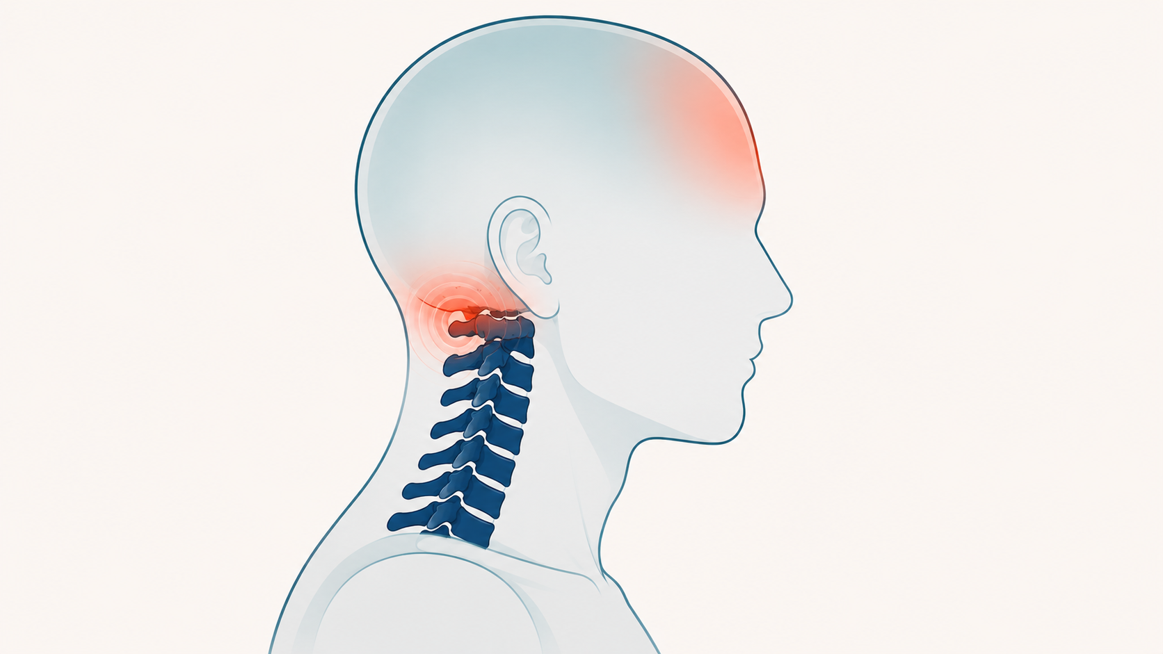 Illustration showing how upper-neck strain refers pain into a headache