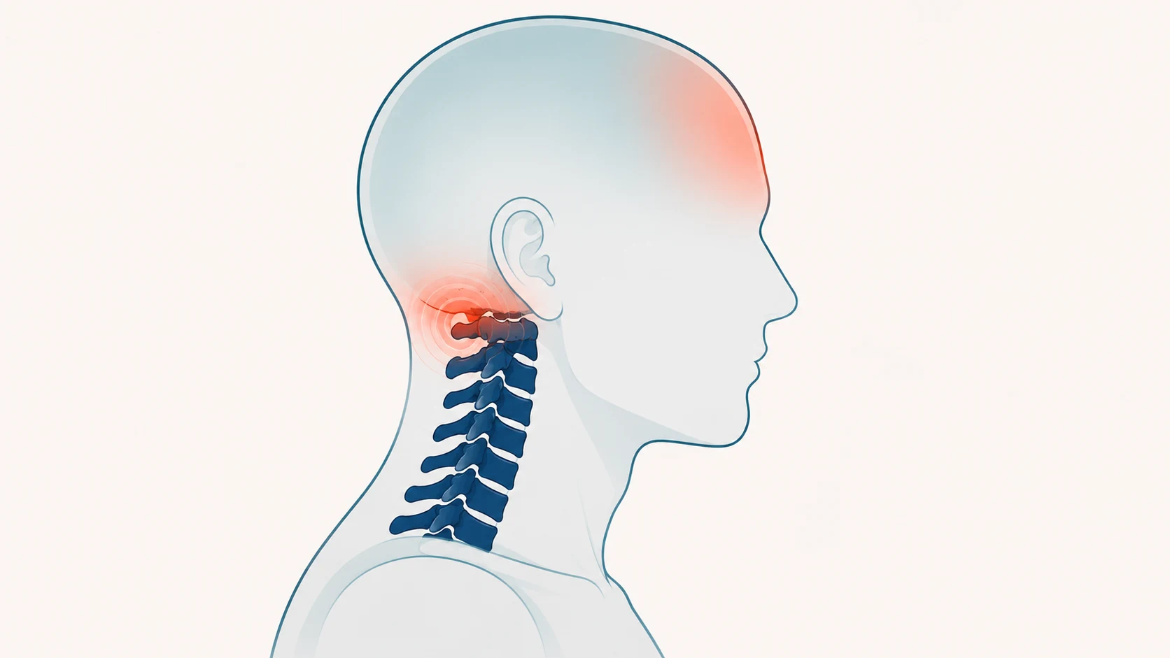 Illustration showing how upper-neck strain refers pain into a headache