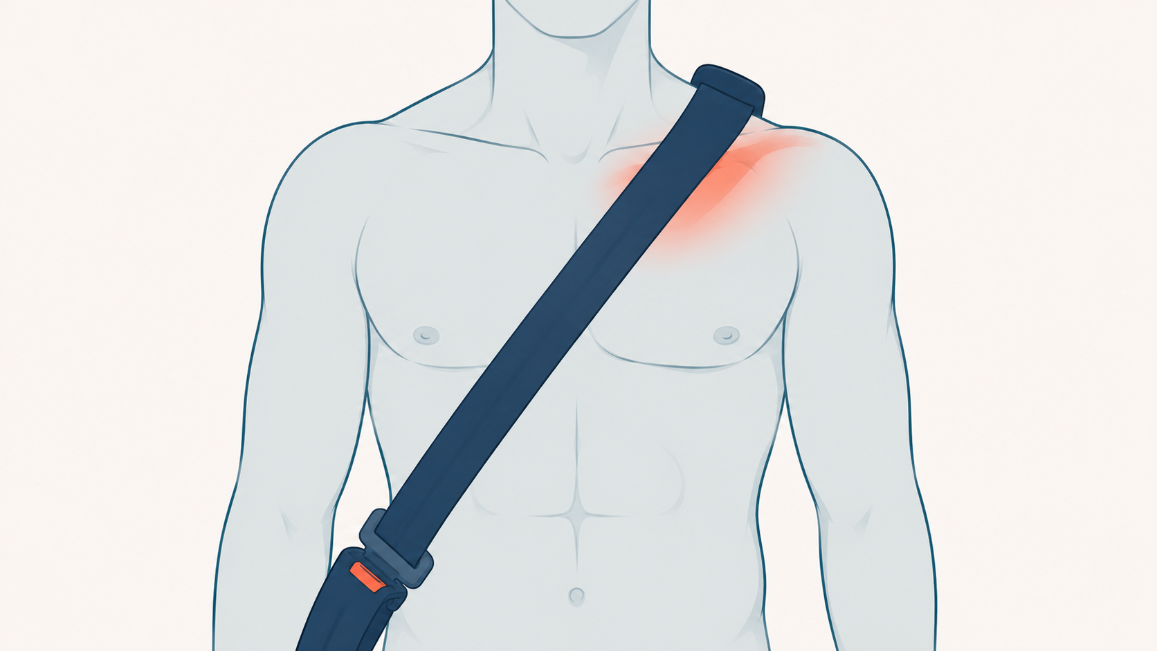 Illustration of a torso with a seatbelt and shoulder injury