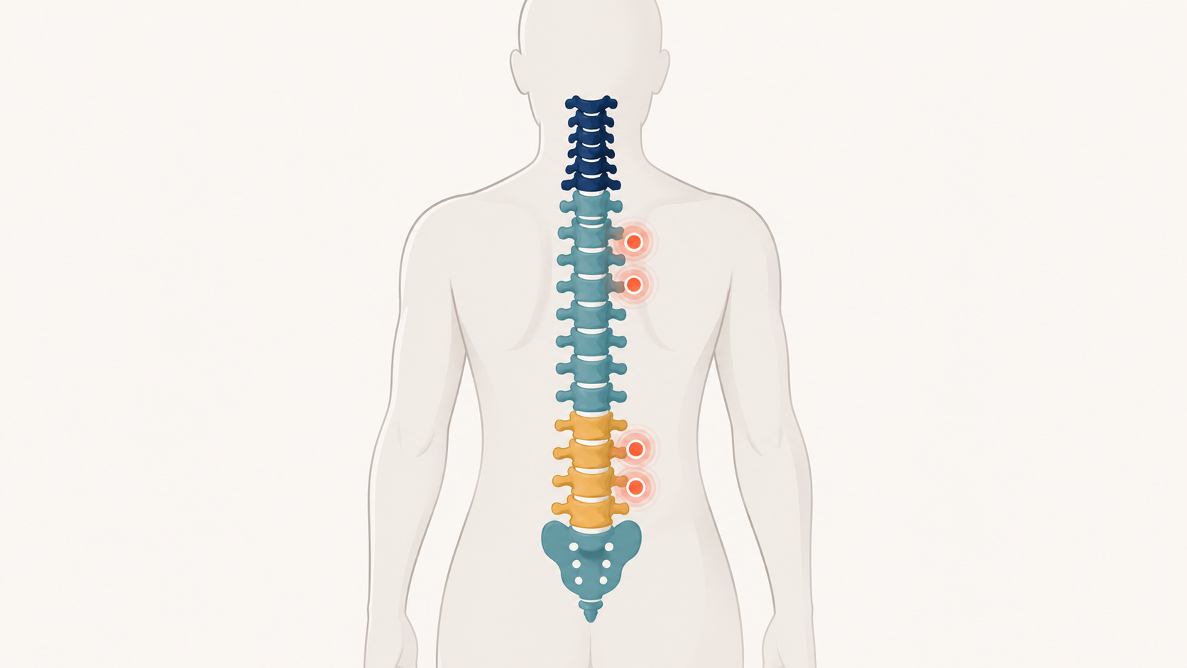 Illustration of the spine showing cervical, thoracic, and lumbar regions