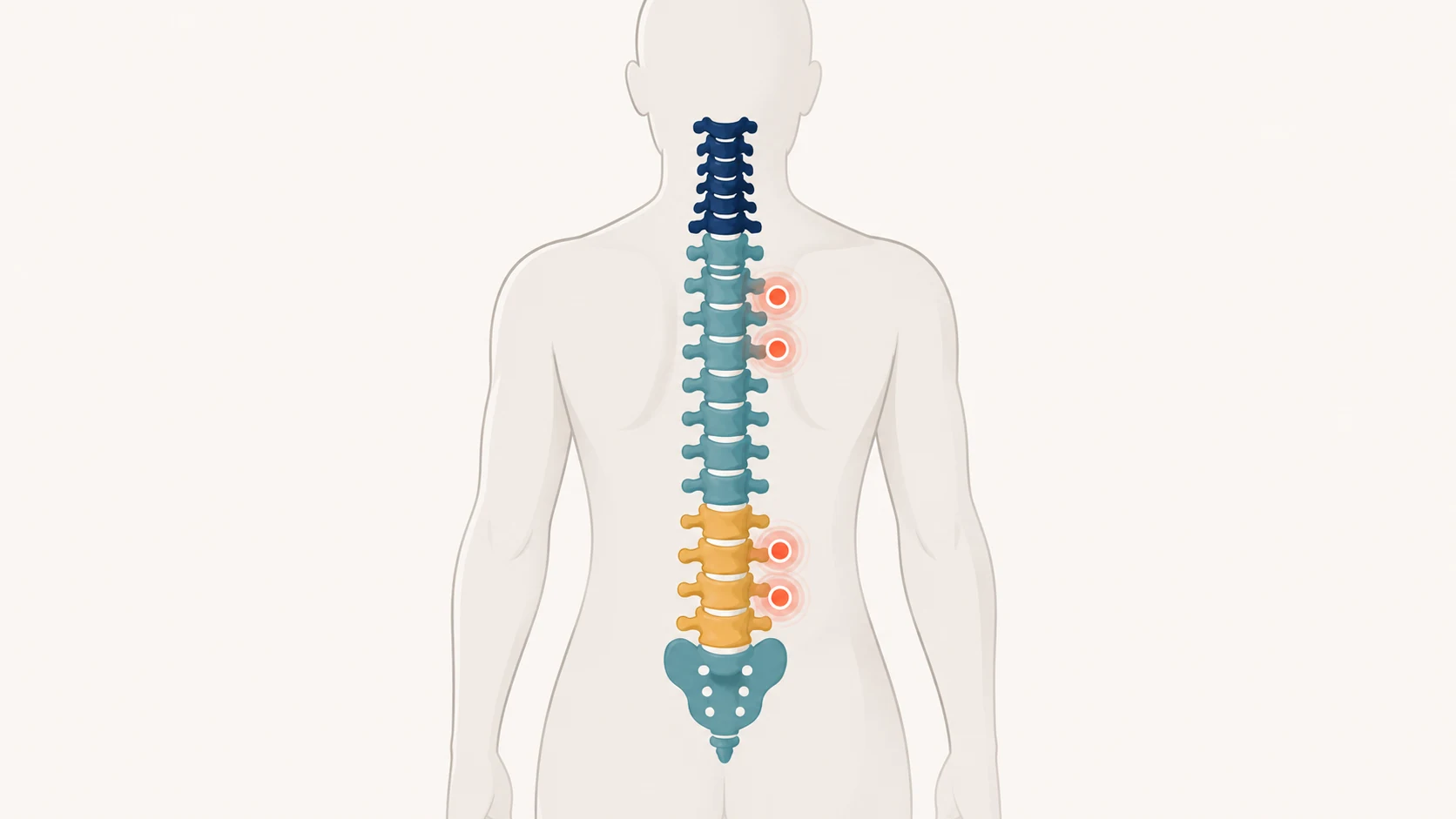 Illustration of the spine showing cervical, thoracic, and lumbar regions