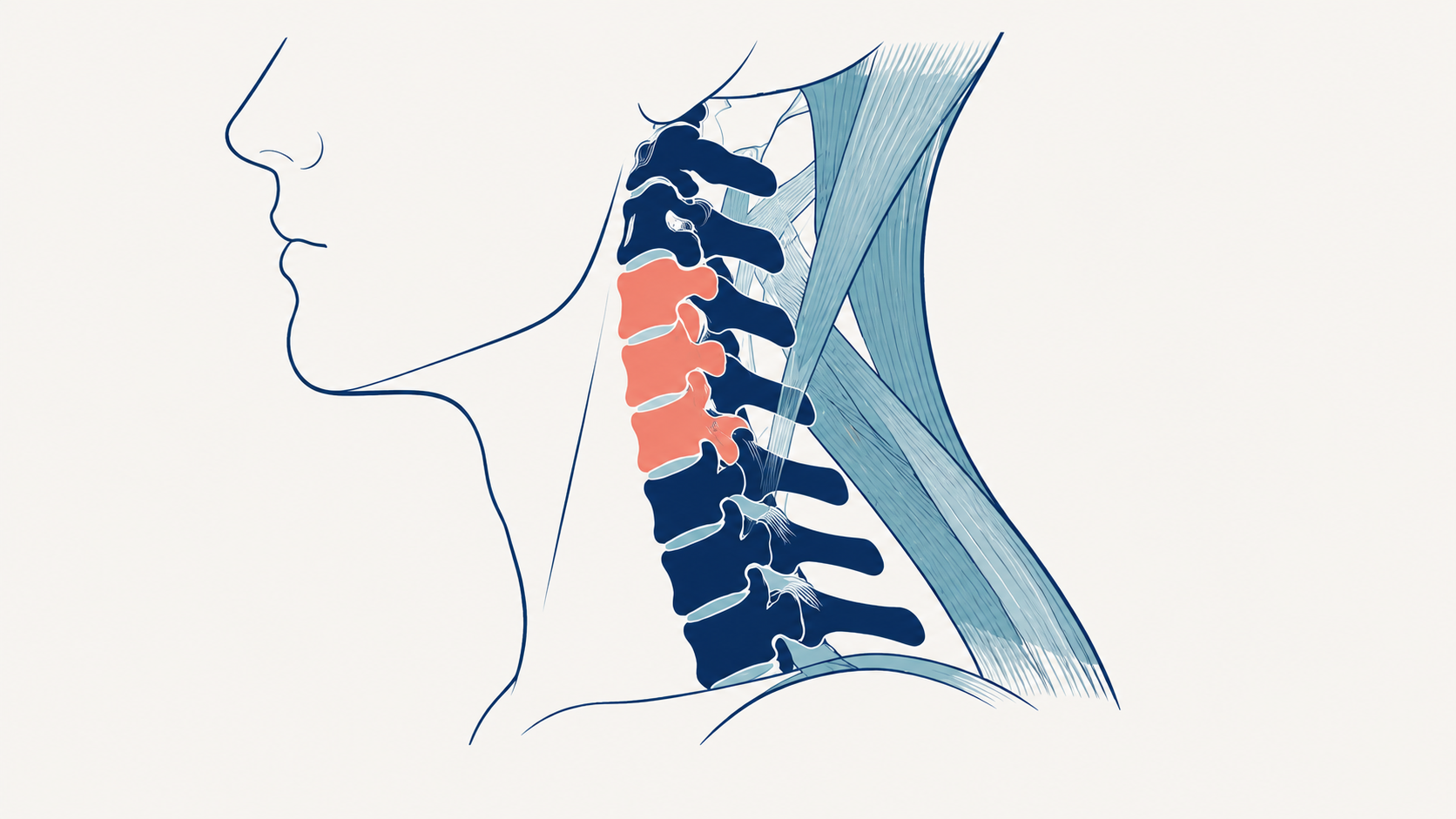 Anatomical illustration of the cervical spine showing whiplash strain